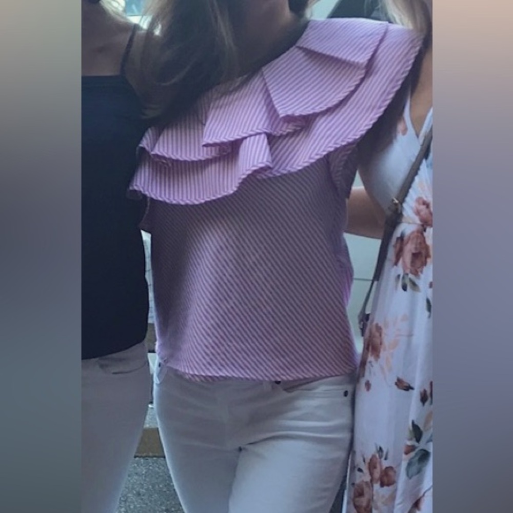 Pink stripe one shoulder top